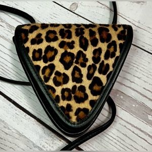 Leopard Print Triangle Crossbody Bag with Black Trim